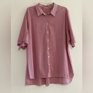 EUC Soft Surroundings Cotton Blend button down high low hem red white stripes 3X